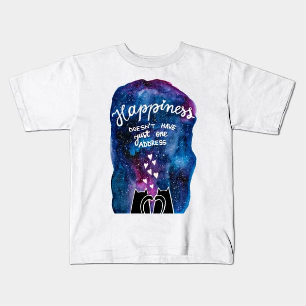 Happiness cats - purple and blue galaxy Kids T-Shirt by wackapacka